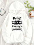Women's Hoodie German Motivational Slogan Print Warm and Powerful Geometric Pattern