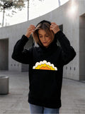 Women's Hoodie Cartoon Sunrise With Yellow Light Behind White Clouds