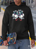 Men's Hoodie Urban Evening Scene With Seven Lifelike Pigeons Gathering Together Pigeon