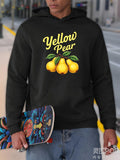 Men's Hoodie Yellow Pear Cluster With Leaves Under Bright Hand Drawn Yellow Pears