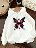 Women's Hoodie Crimson Patterned Wings On Ivory Hoodie Butterfly