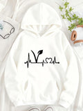 Women's Hoodie Nature Inspired Vital Signs With Leaf And Heartbeat Line