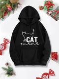 Women's Hoodie Cat Mama Heart Motif With Minimal Line Drawing Cat
