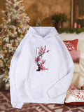 Women's Hoodie Delicate Branches With Blossoming Petals On Serene White Hoodie