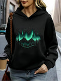 Women's Hoodie Northern Lights Over Mountains With Starry Night Sky Landscape