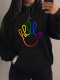 Women's Hoodie Colorful Rainbow Lettering With Smiling Face Design Hello