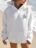 Women's Hoodie Gentle Ocean Breeze With Waves Embracing A Peaceful Sea Turtle