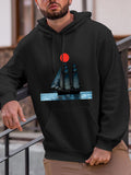 Men's Hoodie Silent Dusk Sea With Blue Waves And Gleaming Red Sun Sailboat