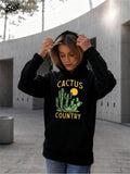 Women's Hoodie Cactus Country Glowing Sun With Lush Green Cactus Under Desert Sky