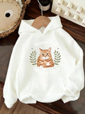 Women's Hoodie Orange Cat Surrounded By Green Leaves Sitting Cat