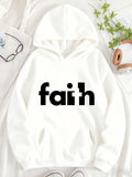 Women's Hoodie Bold Black Text With Minimalist Simple Clean White Sweatshirt Faith