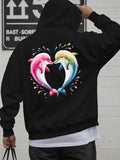 Men's Hoodie Vibrant Watercolor Dolphins Forming Heart Shape Dolphin