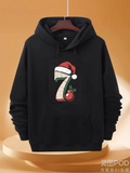 Men's Hoodie Christmas Santa Hat With Red Apple And Festive Number Seven