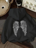 Women's Hoodie Sparkling Feathery Details Illuminated Among Dark Backdrop Wings