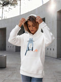 Women's Hoodie Cartoon Graphic With Playful Whiskers Relaxing On Hoodie Cat