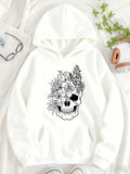 Women's Hoodie Elegant Floral Blooms Surrounding Dark Shaded Detailed Skull