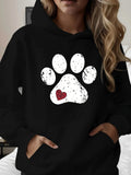 Women's Hoodie Distressed Style With Small Red Heart Centered Paw Print