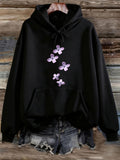 Women's Hoodie Gentle Purple Flowers Cascading Down Black Hooded Sweatshirt