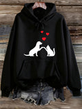 Women's Hoodie Red Hearts Floating Above Cat And Dog Silhouettes Hoodie