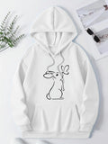 Women's Hoodie Minimalist Line Art With Whimsical Playful Bunny Illustration Under Soft Light Rabbit