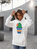 Women's Hoodie Colorful Pot With Spiky Green Cactus Flower Blooming Under Bright Sunlight Cactus