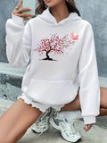 Women's Hoodie Blossoming Petals Floating In The Breeze Around Ancient Cherry Tree