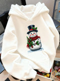 Women's Hoodie Cozy Festive Scene With Holly Accents And Top Hat Adorned Snowman