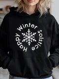 Women's Hoodie Happy Winter Solstice With Snowflake Surrounded By Circular White Letters