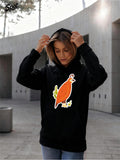 Women's Hoodie Cartoon Style Playful Quail With Green Leaves Standing Outdoor Bird