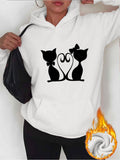 Women's Hoodie Romantic Style With Two Cats Facing Each Other Cat