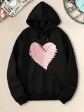 Women's Hoodie Pastel Pink Brushstroke Style Heart Graphic Hoodie
