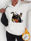 Women's Hoodie Haunted House With Pumpkin And Black Cat Under Bats Night Sky