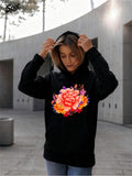 Women's Hoodie Vibrant Petals Blooming With Lush Foliage Under Bright Radiant Peony Flower