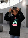 Women's Hoodie Blooming Green Garden With Pink Pot And Flowering Cactus