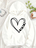 Women's Hoodie Hand Drawn Heart Outline With Fluttering Butterflies In Simple Minimalist Design Heart