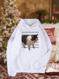 Women's Hoodie Playful Holiday Cat With Geometric Triangles Surrounding A Festive Evening Cat
