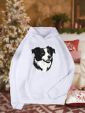 Women's Hoodie Festive Living Room With Christmas Tree Features A Dog Portrait Hoodie
