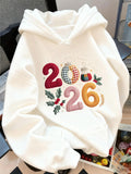 Women's Hoodie Festive Patchwork Numerals With Holiday Leaves Garland Ornament 2026