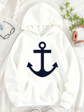 Women's Hoodie Minimalist Nautical Symbol In Deep Blue Anchor