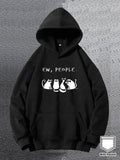 Men's Hoodie Ew People Sitting Playful Chubby Cats Drawn In White Ink Cat