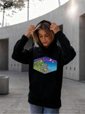 Women's Hoodie Colorful Night Sky With Green Hills And Starlit Cabin Under Moonlight Cabin