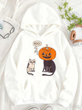 Women's Hoodie Boo Speech Bubble With Pumpkin Headed Cat And Sitting Kitten