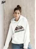 Women's Hoodie Mountains With Evergreen Trees And Brown Peaks Under Snowy Sky Hoodie