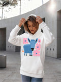 Women's Hoodie Blue Donkey Standing Among Pink Blossoming Flowers Donkey