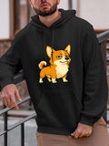 Men's Hoodie Playful Cartoon Tan Puppy With Fluffy Fur And Sassy Expression Corgi