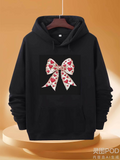 Men's Hoodie Pink Hearts Pattern With Playful Decorative Bowknot Ribbon Bow