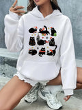 Women's Hoodie Festive Holiday Black Cats Wearing Santa Hats