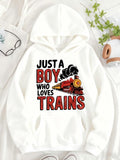 Women's Hoodie Just A Boy Who Loves Trains With Vintage Steam Locomotive And Playful Smoke
