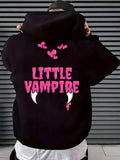 Men's Hoodie Little Vampire Pink Hearts And Fangs Among Floating Cartoon Clouds Vampire