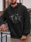 Men's Hoodie Minimalist Geometric World Map With Compass Outline Graphic Earth